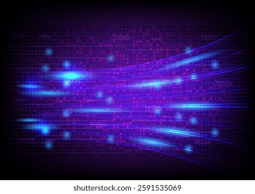 Blue light fiber optic speed line on circuit, futuristic background for technology high-speed internet wireless data transmission, internet network concept.