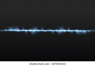 Blue light flare effect horizontal dividers set. Laser beams, horizontal light rays. Glowing streaks blue lens flares pack isolated on transparent background. Vector illustration.