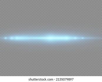 Blue light flare effect horizontal dividers set. Laser beams, horizontal light rays. Glowing streaks blue lens flares pack isolated on transparent background. Vector illustration.