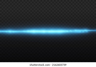 Blue light flare effect horizontal dividers set. Laser beams, horizontal light rays. Glowing streaks blue lens flares pack isolated on transparent background. Vector illustration.