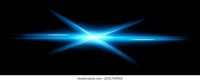 Icono de destello de luz azul. Efecto estelar radiante, rayas intersecantes brillantes, iluminación azul brillante, diseño futurista, energía abstracta, haz dinámico, imágenes modernas, decoración vibrante.