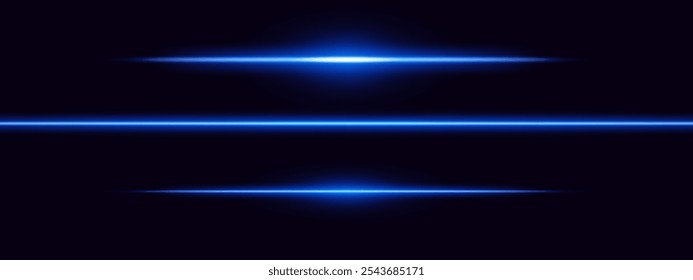 Blue light glare beam. A sharp horizontal beam reflection. Sci-fi designs, light transitions, or futuristic effects. Glowing light streaks and neon effects. Dynamic shine wallpaper background