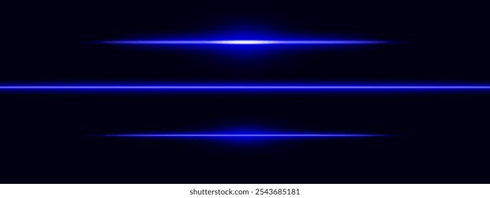 Blue light glare beam. A sharp horizontal beam reflection. Sci-fi designs, light transitions, or futuristic effects. Glowing light streaks and neon effects. Dynamic shine wallpaper background