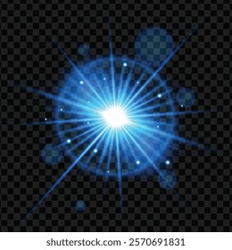 Blue light lens flare effect on transparent background