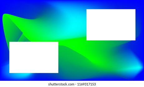 Blue, light blue and lime green abstract vector background with copy space with two white rectangles in the corners 