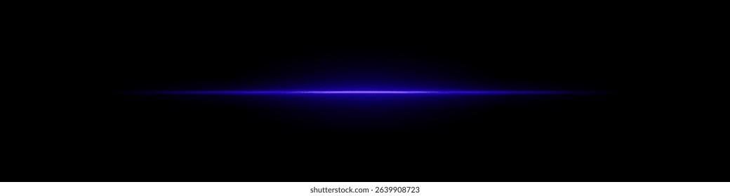 Blue light line. Single sharp glowing beam with soft radial fade on dark background. Ideal for tech, sci-fi, speed, futuristic visual effects.