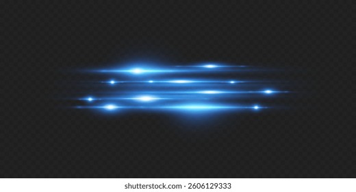 Blue light lines, shine of light and flare of the beam. On a transparent background.