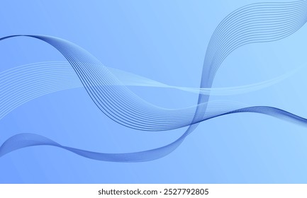 Curvas de onda de líneas de luz azul sobre fondo abstracto de gradiente suave