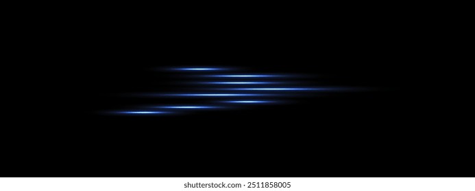 Blue light luminous ray. Parallel neon speed laser beam, lines with glowing effect. hi-tech design elements, Vector Shiny explosions of Flash light. Futuristic eps isolated on transparent background. 