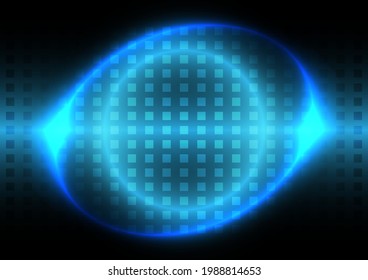 Blue light neon. Futuristic background. Glowing circle and square pattern screen
