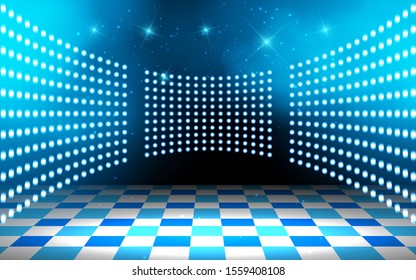 blue light on the stage in the hall	