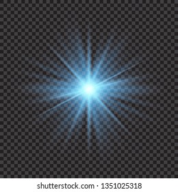 Blue light on a transparent background. light effects. Lights sparkles isolated, lens flare, explosion, glitter, line, sun flash, spark and stars. Vector illustration