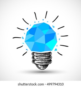 Blue light painted. Sketch light bulb with triangle style.