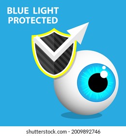 Blue light protected eye symbol, blue light causes health problems and should not be used before bedtime, Protection logo