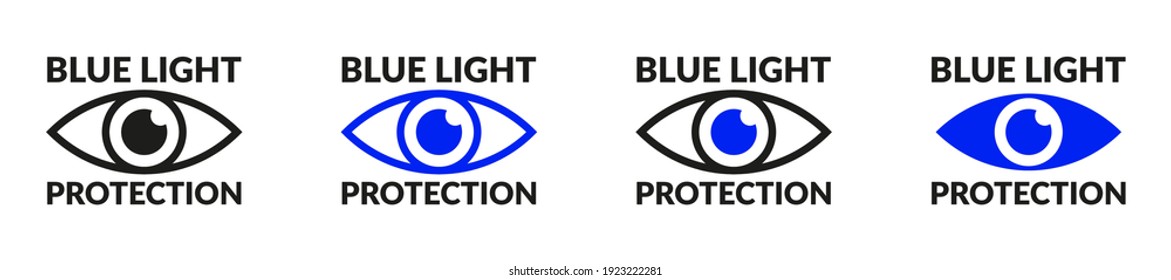 Blue Light Protection Eye Icons Set. Eyes Protection Symbols Vector Collection Isolated On White Background