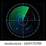 Blue light Radar or Sonar detection unknown target. Green radar vector