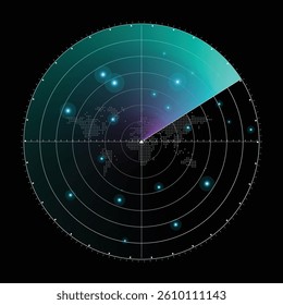 Blue light Radar or Sonar detection unknown target. Green radar vector