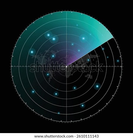 Blue light Radar or Sonar detection unknown target. Green radar vector