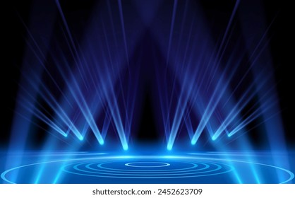 Blue light rays background with circle lines