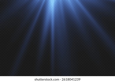 Blue light rays of light, flash and explosion of a star.