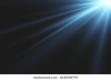 Rayons lumineux bleus de lumière, flash et explosion d'une étoile.