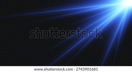 Blue light rays projecting from a corner on a transparent background