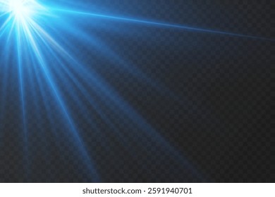 Blue light rays of light, light spark and flash.