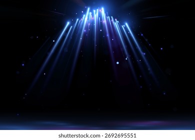 Rayos de luz azul con chispas sobre fondo negro