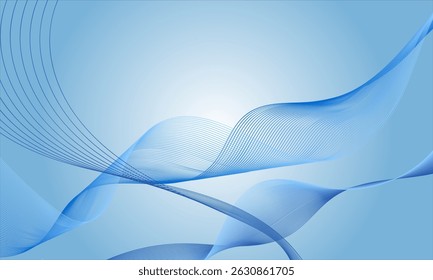 blue light smooth lines wave curves on soft gradient abstract background
