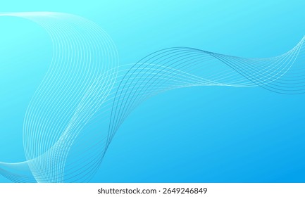 Curvas de onda de líneas suaves de luz azul sobre fondo abstracto de gradiente suave