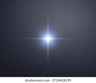 Efecto de estrella de luz azul con destello brillante sobre fondo transparente. Brillante explosión de estrellas con rayos radiantes y brillo mágico. Ilustración vectorial.
