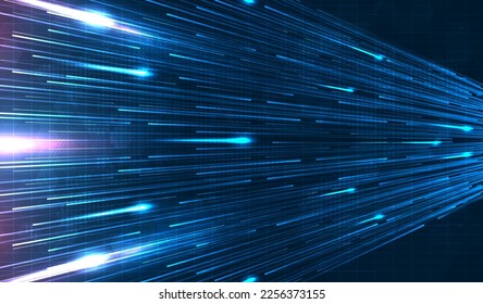 Racha de luz azul, fibra óptica, línea de velocidad, fondo futurista para transmisión inalámbrica de datos de tecnología 5g o 6g, Internet de alta velocidad en abstracto. concepto de red de internet. diseño vectorial.