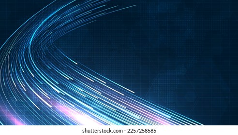 Racha de luz azul, fibra óptica, línea de velocidad, fondo futurista para transmisión inalámbrica de datos de tecnología 5g o 6g, Internet de alta velocidad en abstracto. concepto de red de internet. diseño vectorial.