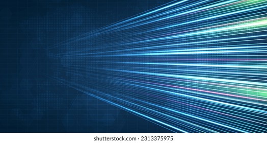 Racha de luz azul, fibra óptica, línea de velocidad, fondo futurista para transmisión inalámbrica de datos de tecnología 5g o 6g, Internet de alta velocidad en abstracto. concepto de red de internet. diseño vectorial.