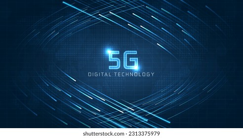 Blue light streak, fiber optic, speed line, futuristic background for 5g or 6g technology wireless data transmission, high-speed internet in abstract. internet network concept. vector design.