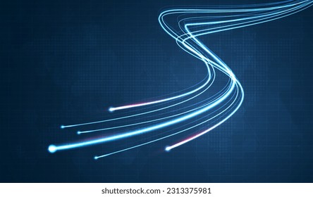 Racha de luz azul, fibra óptica, línea de velocidad, fondo futurista para transmisión inalámbrica de datos de tecnología 5g o 6g, Internet de alta velocidad en abstracto. concepto de red de internet. diseño vectorial.