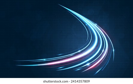 Blue light streak, fiber optic, speed line, futuristic background for 5g or 6g technology wireless data transmission, high-speed internet in abstract. internet network concept. vector design.