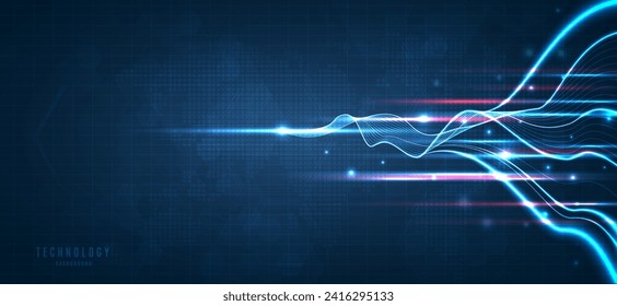 Blue light streak, fiber optic, speed line, futuristic background for 5g or 6g technology wireless data transmission, high-speed internet in abstract. internet network concept. vector design.