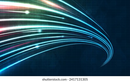 Blue light streak, fiber optic, speed line, futuristic background for 5g or 6g technology wireless data transmission, high-speed internet in abstract. internet network concept. vector design.