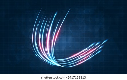 Blue light streak, fiber optic, speed line, futuristic background for 5g or 6g technology wireless data transmission, high-speed internet in abstract. internet network concept. vector design.