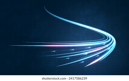 Blue light streak, fiber optic, speed line, futuristic background for 5g or 6g technology wireless data transmission, high-speed internet in abstract. internet network concept. vector design.