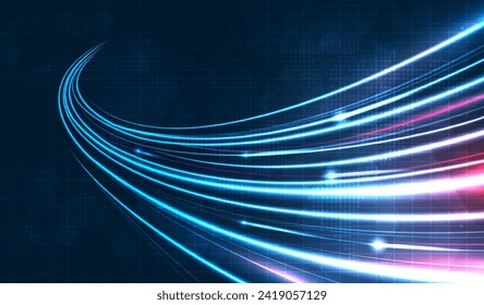 Blue light streak, fiber optic, speed line, futuristic background for 5g or 6g technology wireless data transmission, high-speed internet in abstract. internet network concept. vector design.