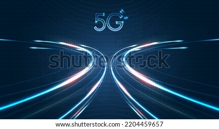 Blue light streak, fiber optic, speed line, futuristic background for 5g or 6g technology wireless data transmission, high-speed internet in abstract. internet network concept. vector design.