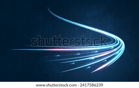 Blue light streak, fiber optic, speed line, futuristic background for 5g or 6g technology wireless data transmission, high-speed internet in abstract. internet network concept. vector design.