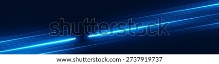 Blue Light streaks on dark technology background banner abstract lines. Abstract blue light streaks crossing a dark background forming a horizontal technology banner with glowing neon lines.