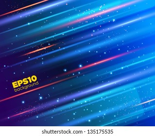 Blue light and stripes moving fast over black background