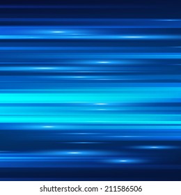 Blue light and stripes moving fast over dark background. Vector illustration.