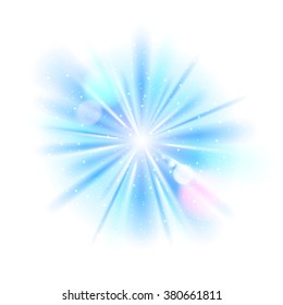 Blue Light Sunburst Background. Vector Star Burst With Sparkles  Illustration.