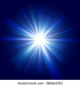 Blue light sunburst background. Vector star burst illustration.