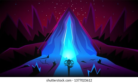 Blue light in tent. Concept of tourism
